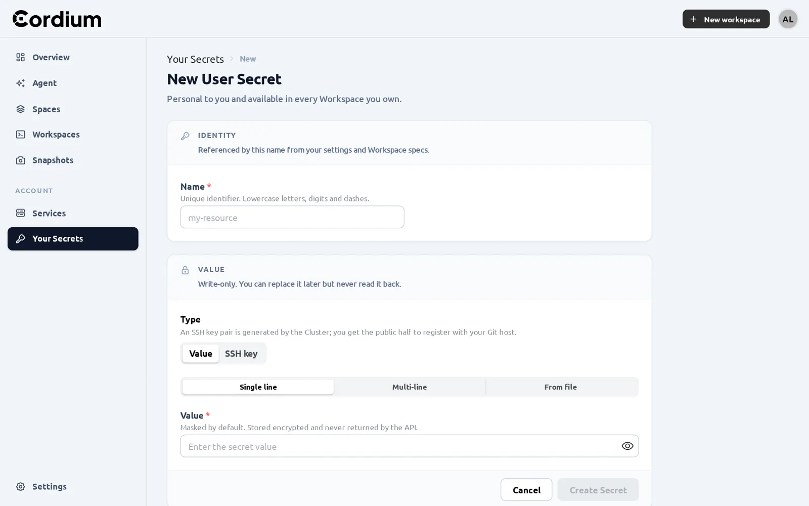 Creating an SSH key UserSecret and getting its public key
